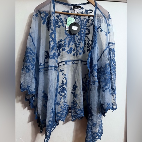 NWT Vivid Blue Sheer Floral Kimono Sz 3X Women - Picture 2 of 4